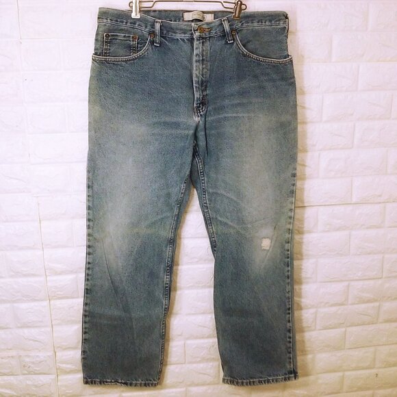 2013 Urban Pipeline UP Denim Jeans Men-38x30 Baggy Wide-Leg Faded Fray Hem Flaws - Picture 2 of 11